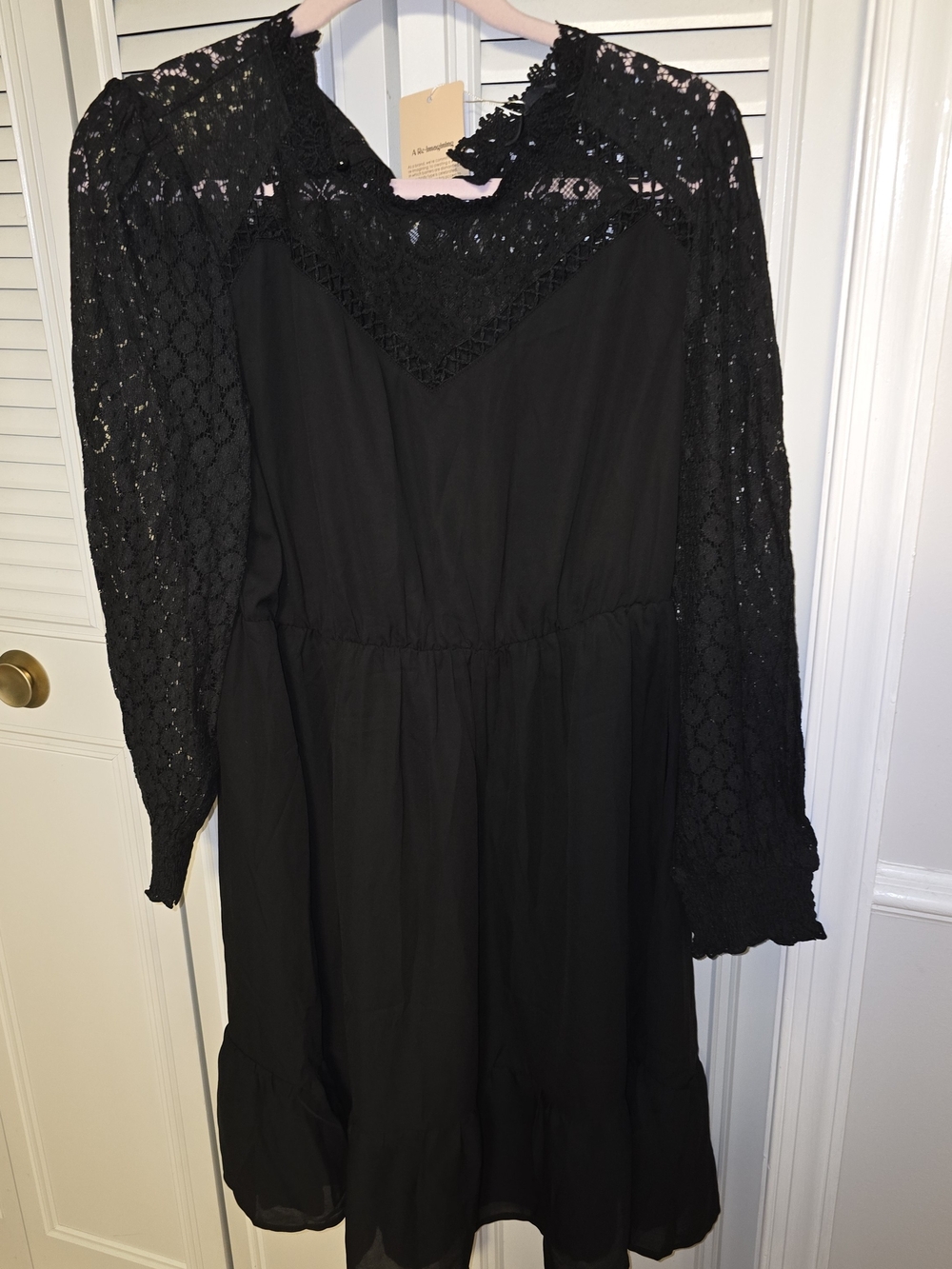 BloomChic Black Lace Dress with Floral Crochet Detail